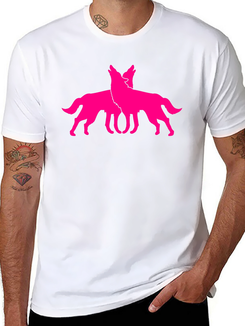 Black Tee with Pink Wolf Graphic