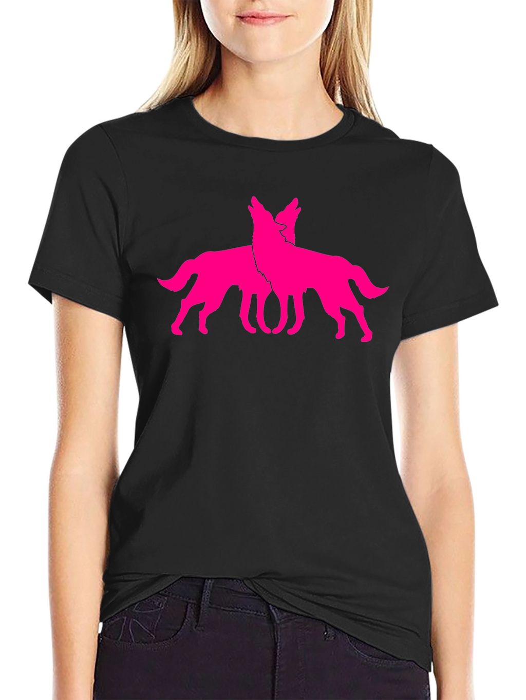 Black Tee with Pink Wolf Graphic