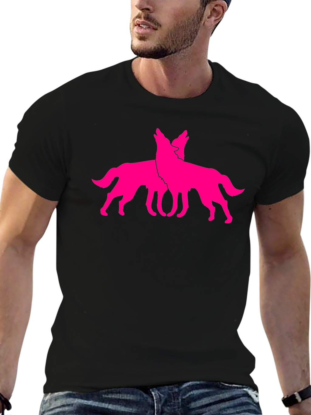 Black Tee with Pink Wolf Graphic