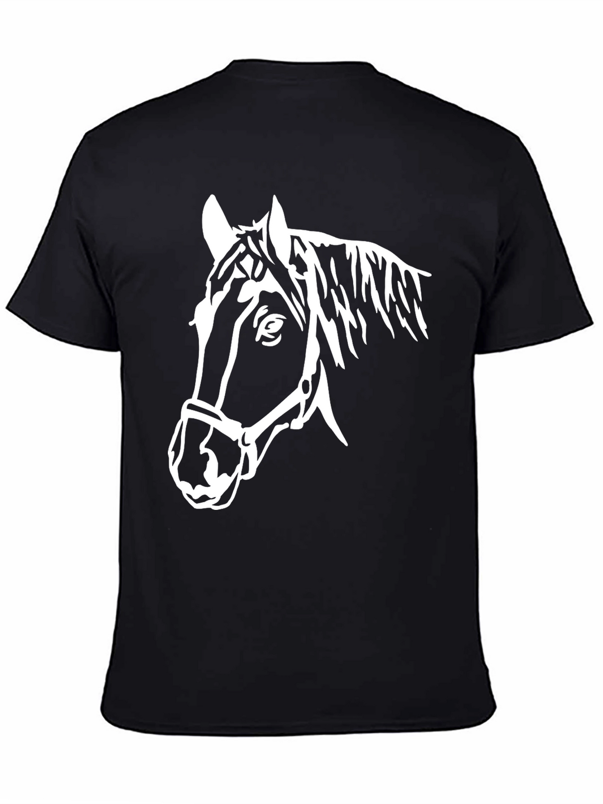 Black T-Shirt with White Horse Head Graphic
