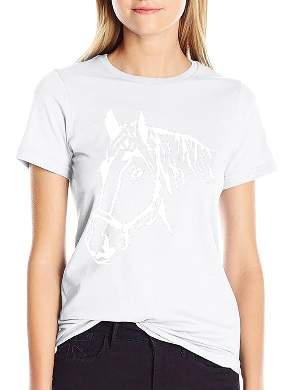 Black T-Shirt with White Horse Head Graphic