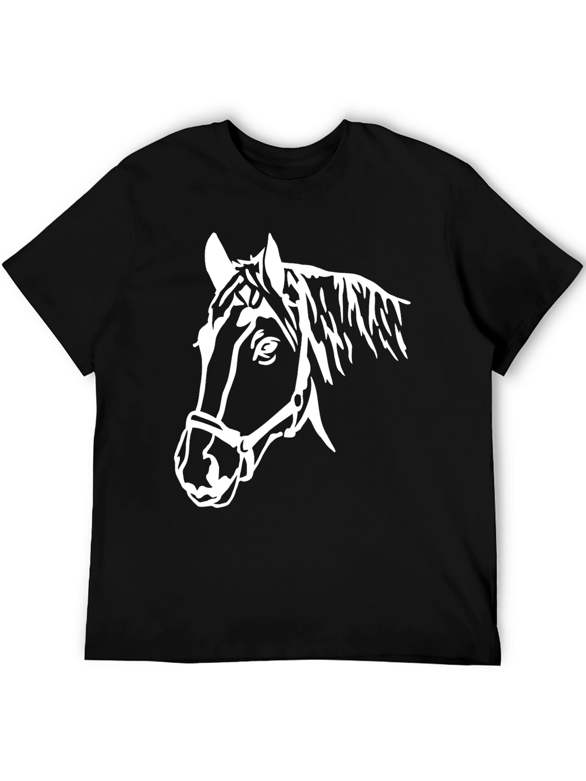 Black T-Shirt with White Horse Head Graphic
