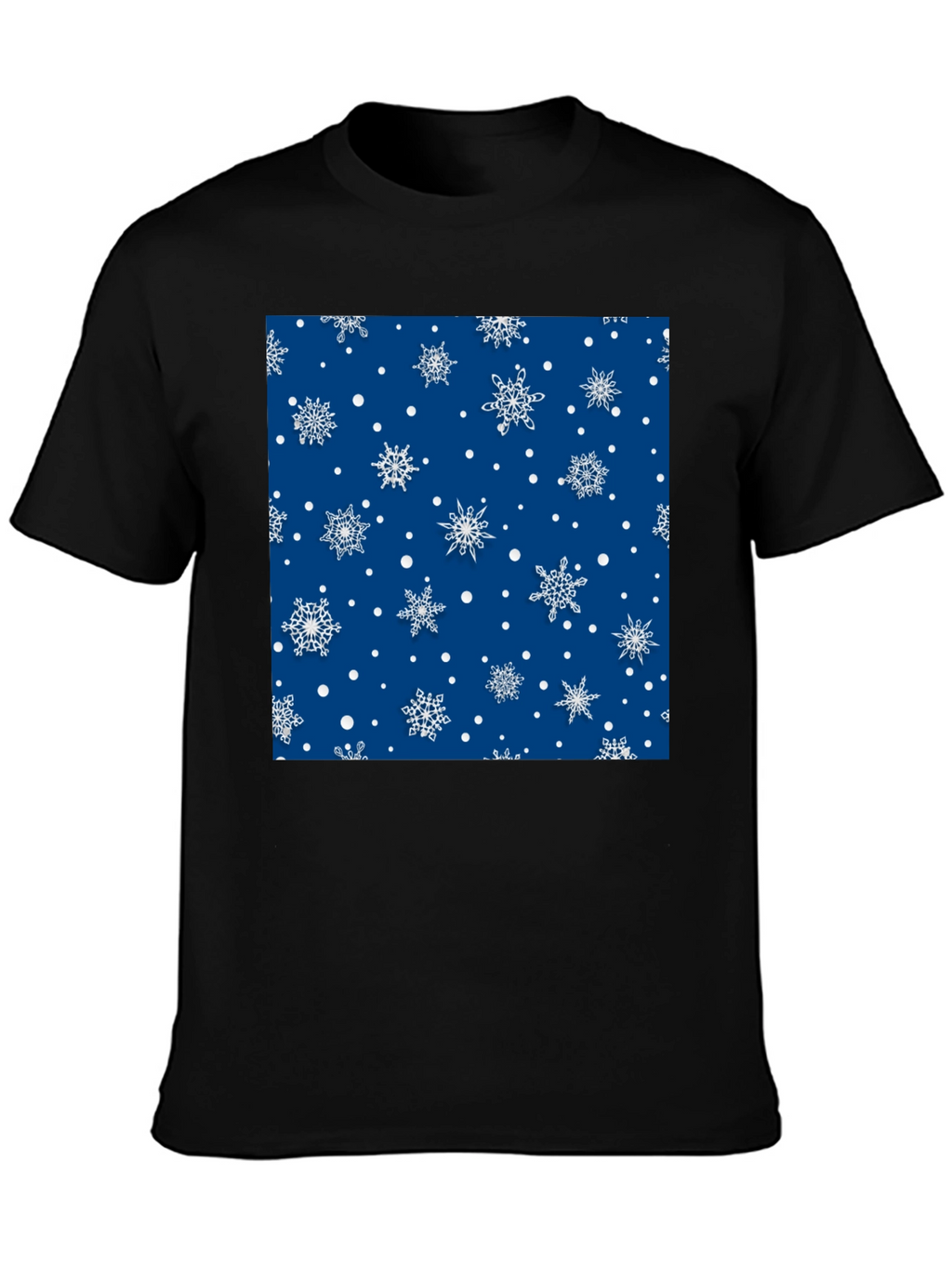 Festive Snowflake Pattern Black T-Shirt