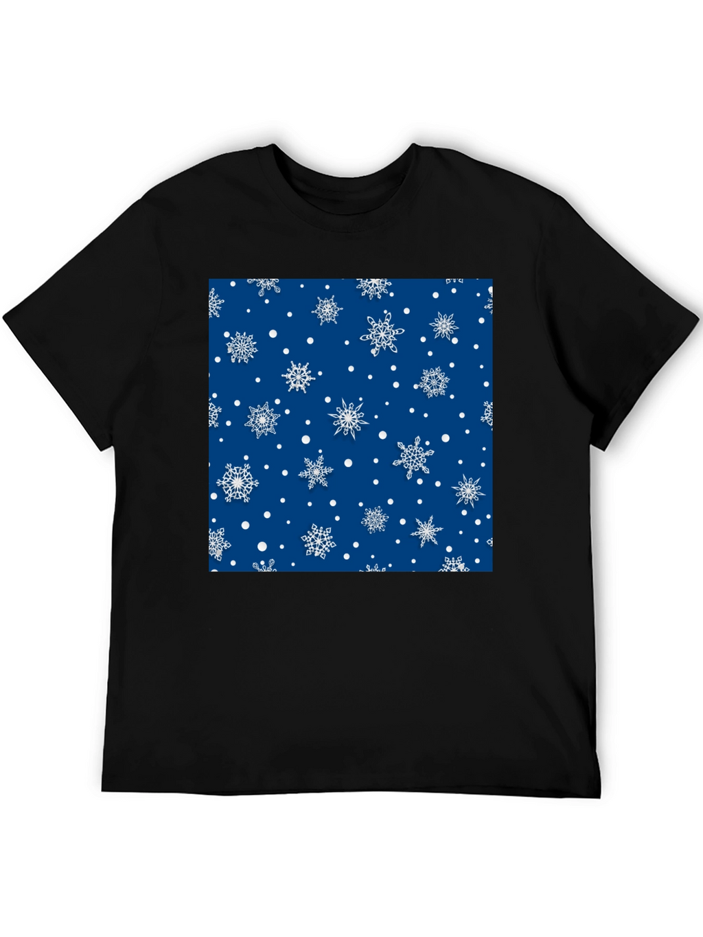 Festive Snowflake Pattern Black T-Shirt