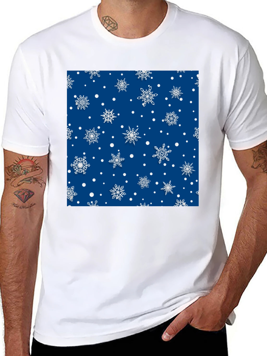 Festive Snowflake Pattern Black T-Shirt
