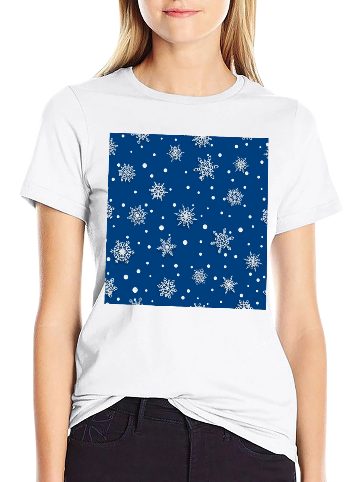 Festive Snowflake Pattern Black T-Shirt