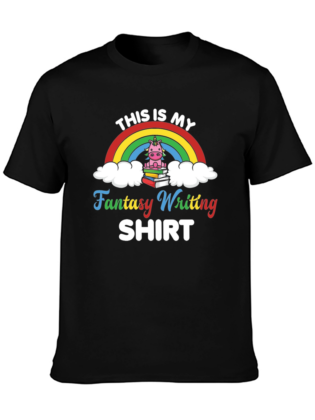 Fantasy Writing T-Shirt with Unicorn Design