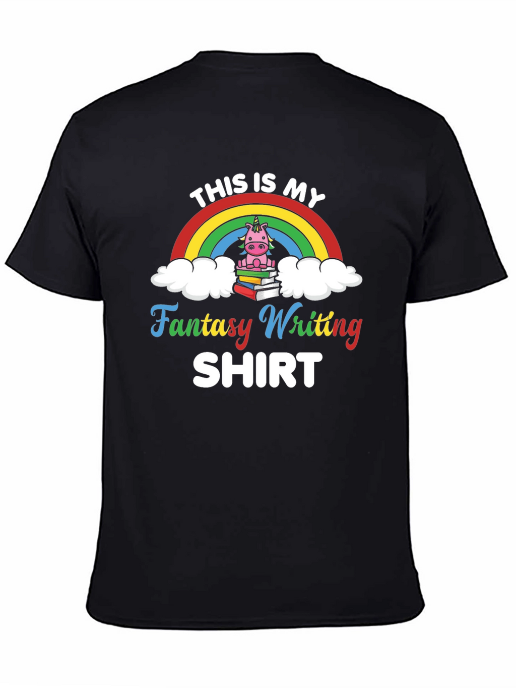 Fantasy Writing T-Shirt with Unicorn Design