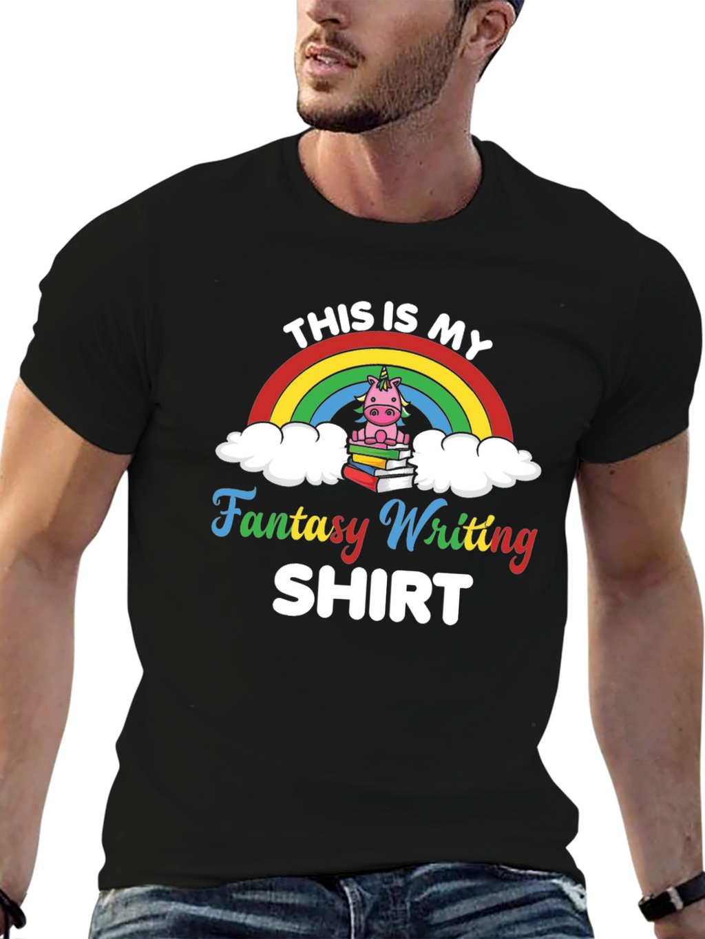 Fantasy Writing T-Shirt with Unicorn Design