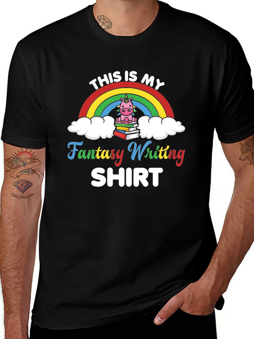 Fantasy Writing T-Shirt with Unicorn Design