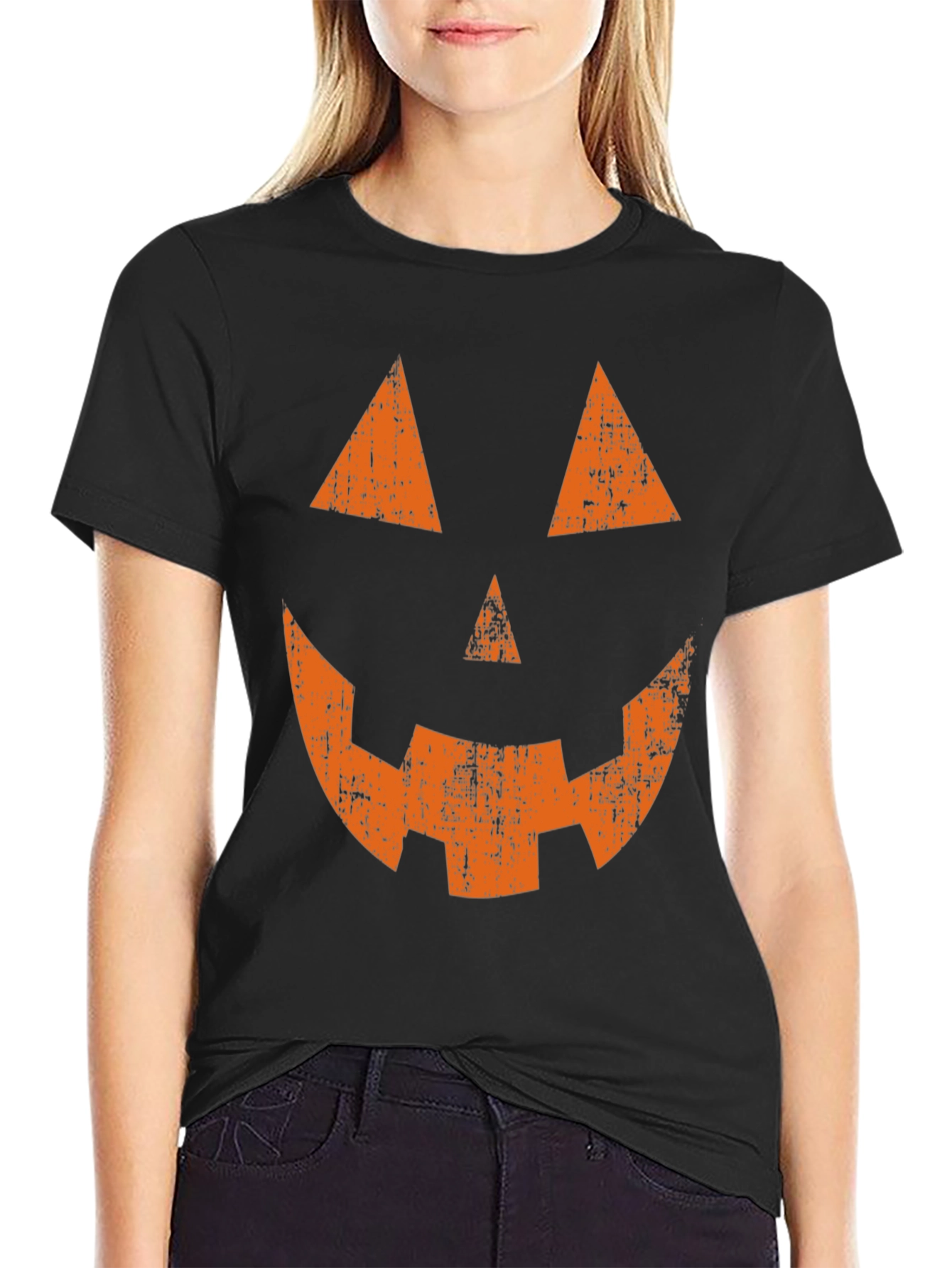 Halloween Pumpkin Face Graphic Tee - Spooky Season