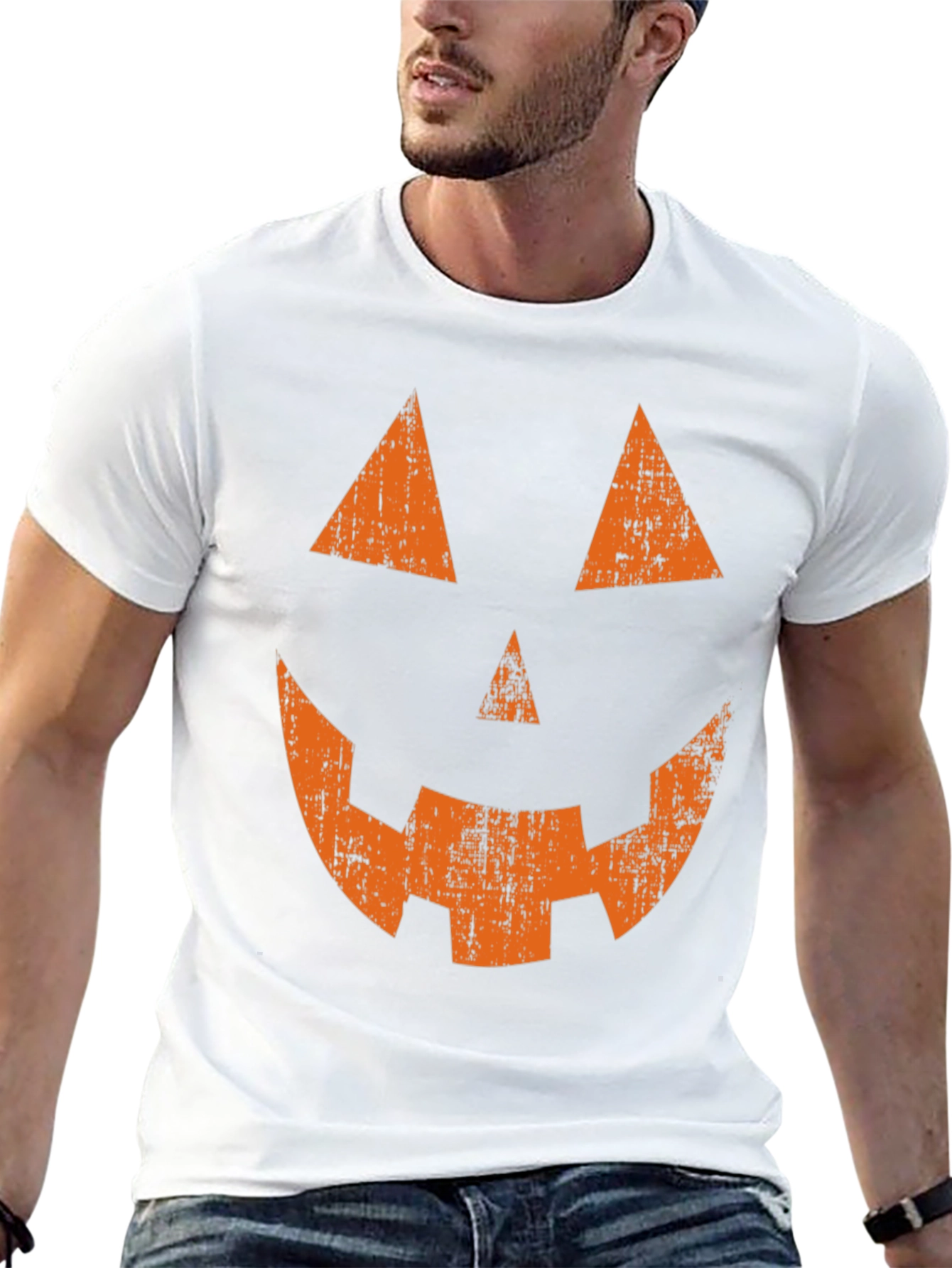 Halloween Pumpkin Face Graphic Tee - Spooky Season