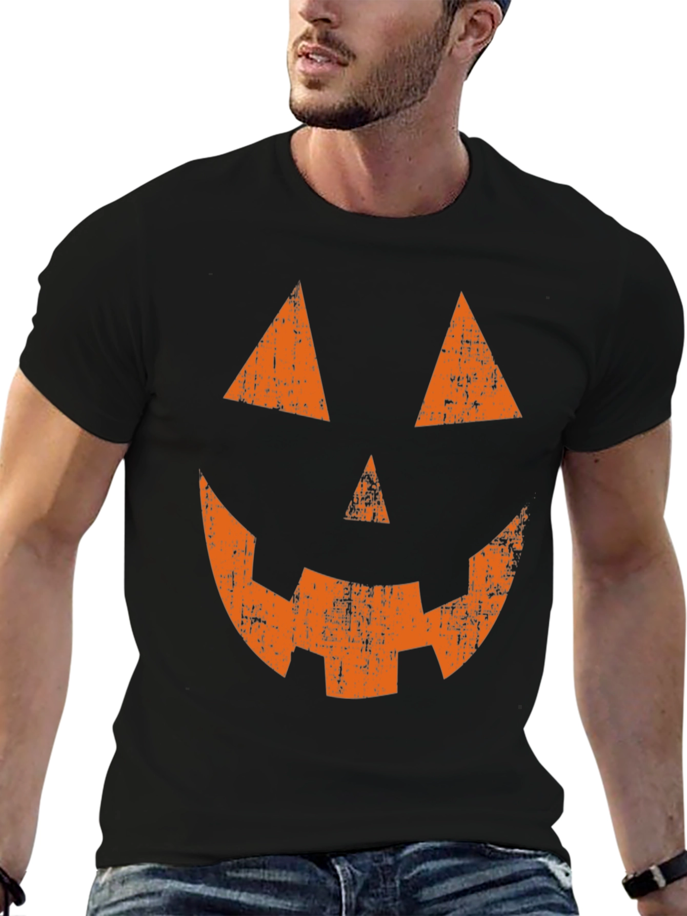 Halloween Pumpkin Face Graphic Tee - Spooky Season
