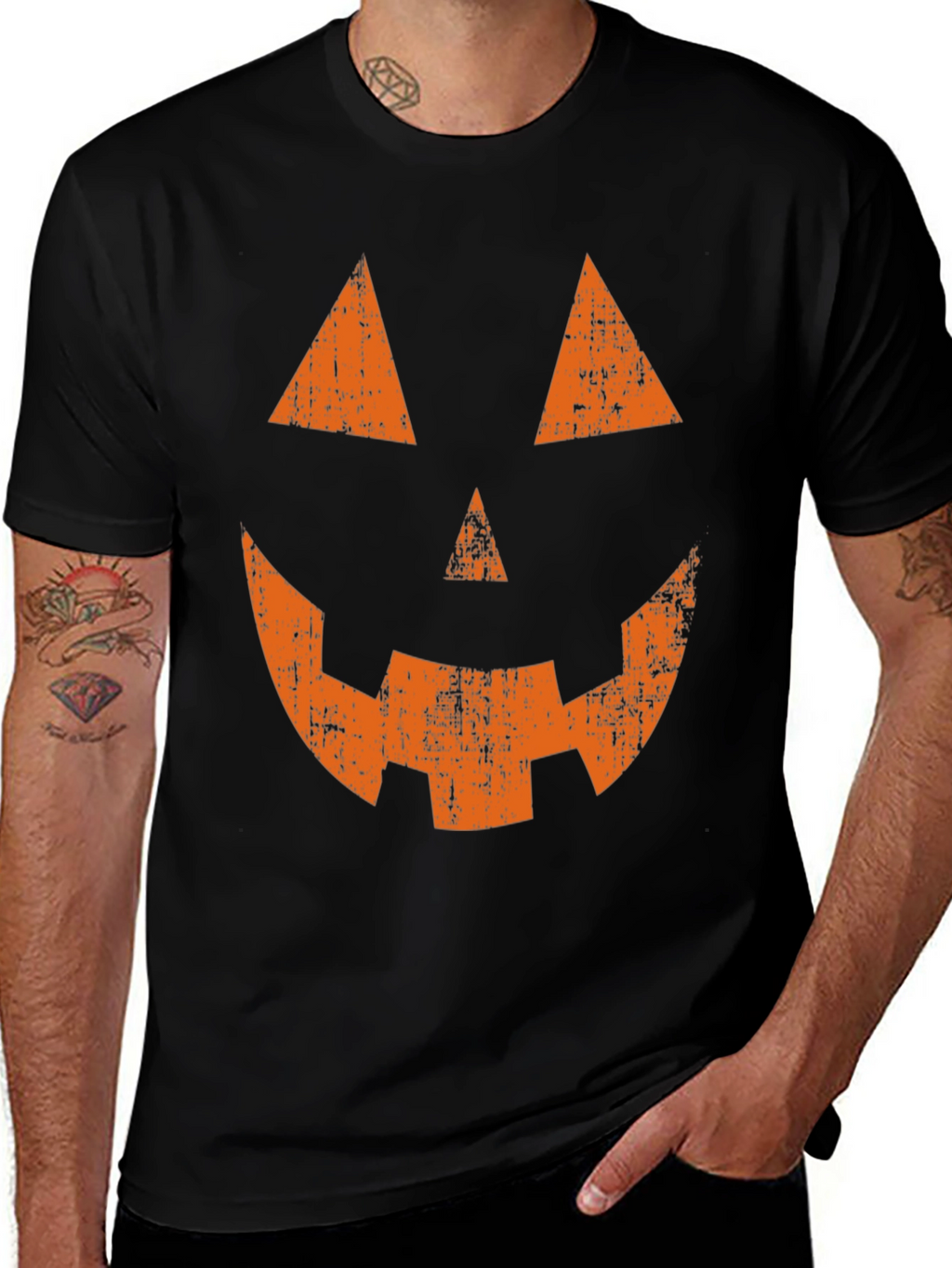 Halloween Pumpkin Face Graphic Tee - Spooky Season
