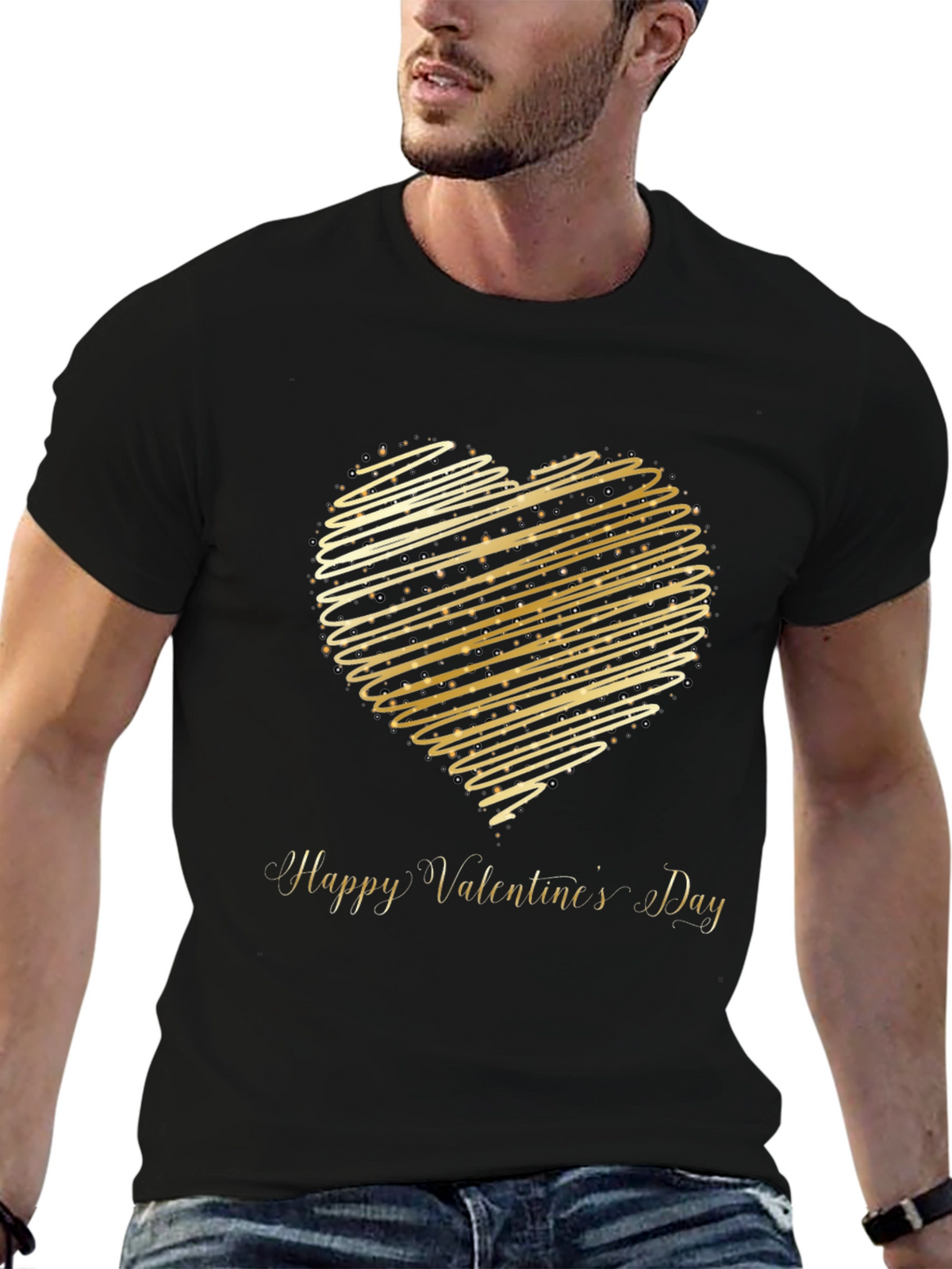 Valentines Day T-Shirt - Gold Heart Design