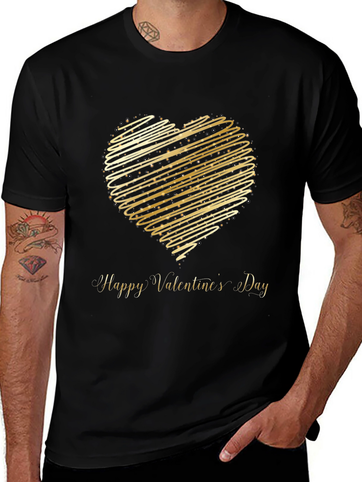 Valentines Day T-Shirt - Gold Heart Design