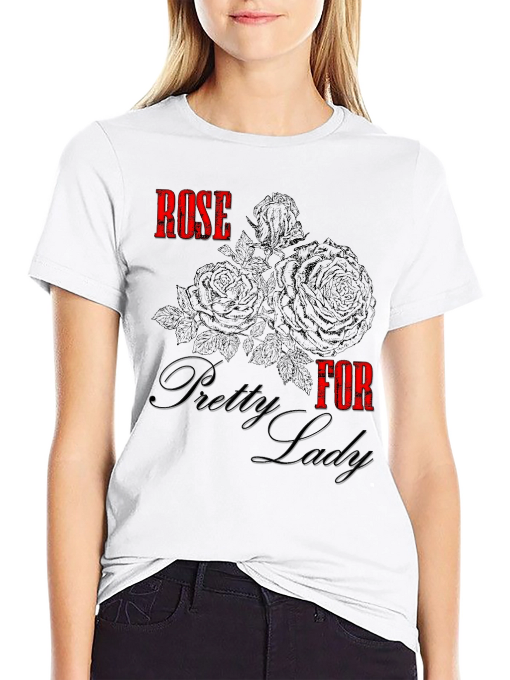 Rose for Pretty Lady Black Graphic Tee