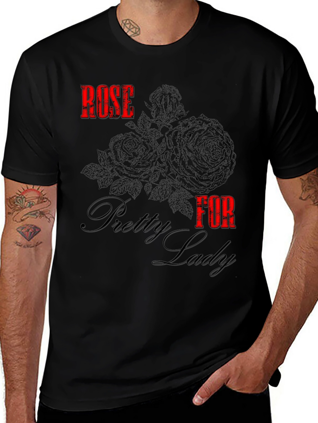 Rose for Pretty Lady Black Graphic Tee