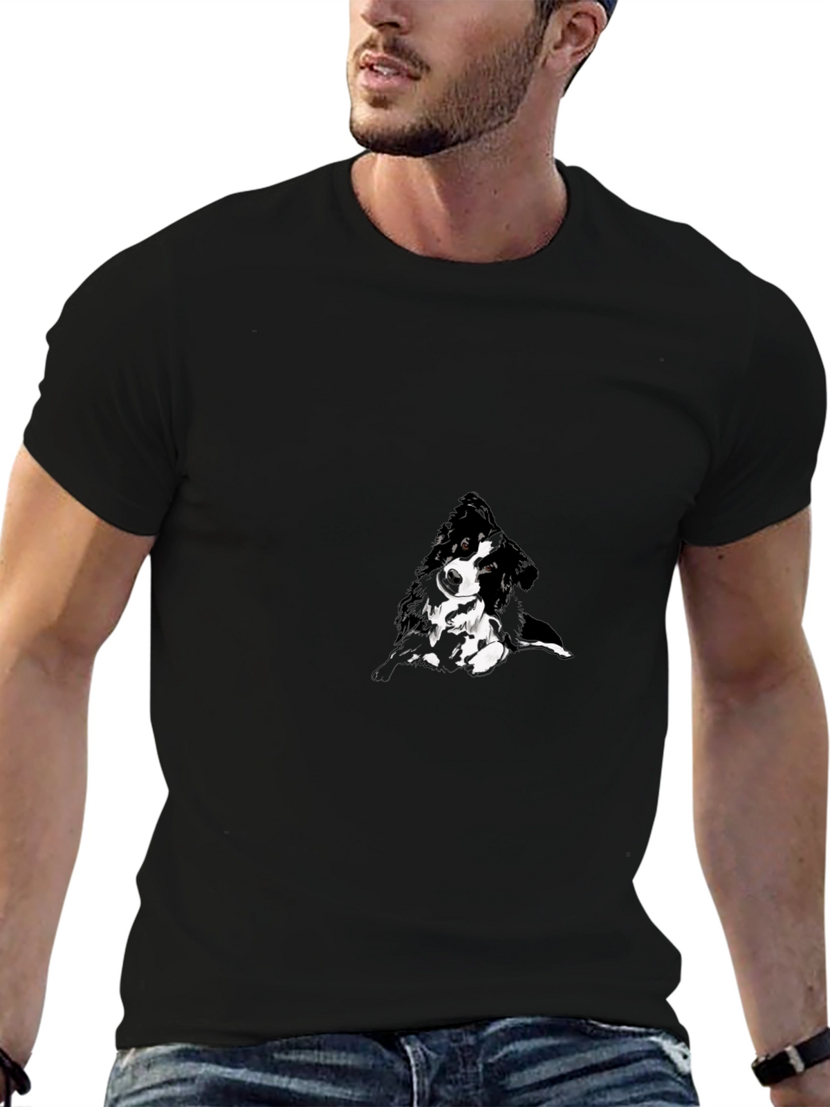 Black T-Shirt with Abstract Dog Design