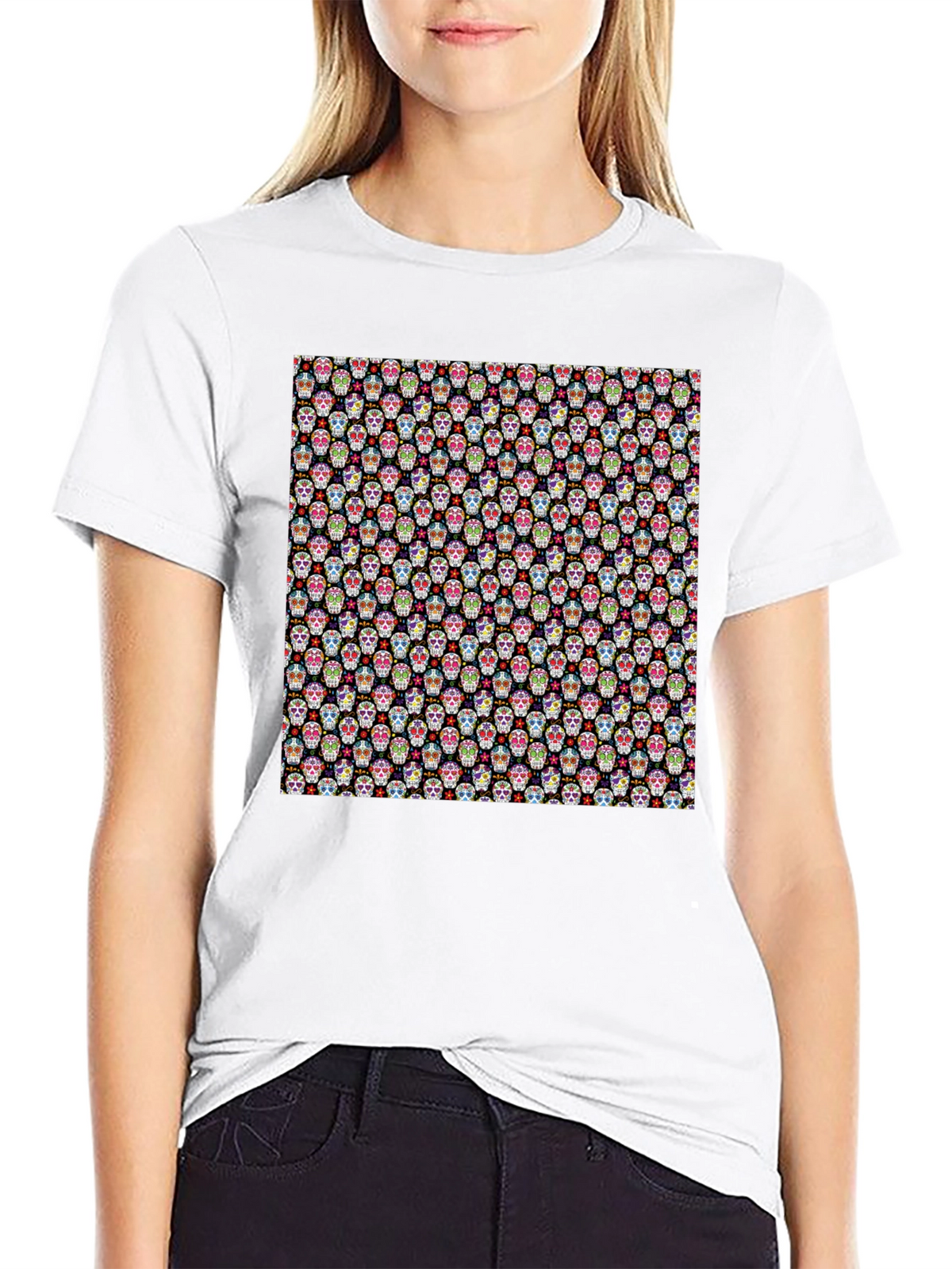 Skull Pattern Black Tee - Stylish & Unique