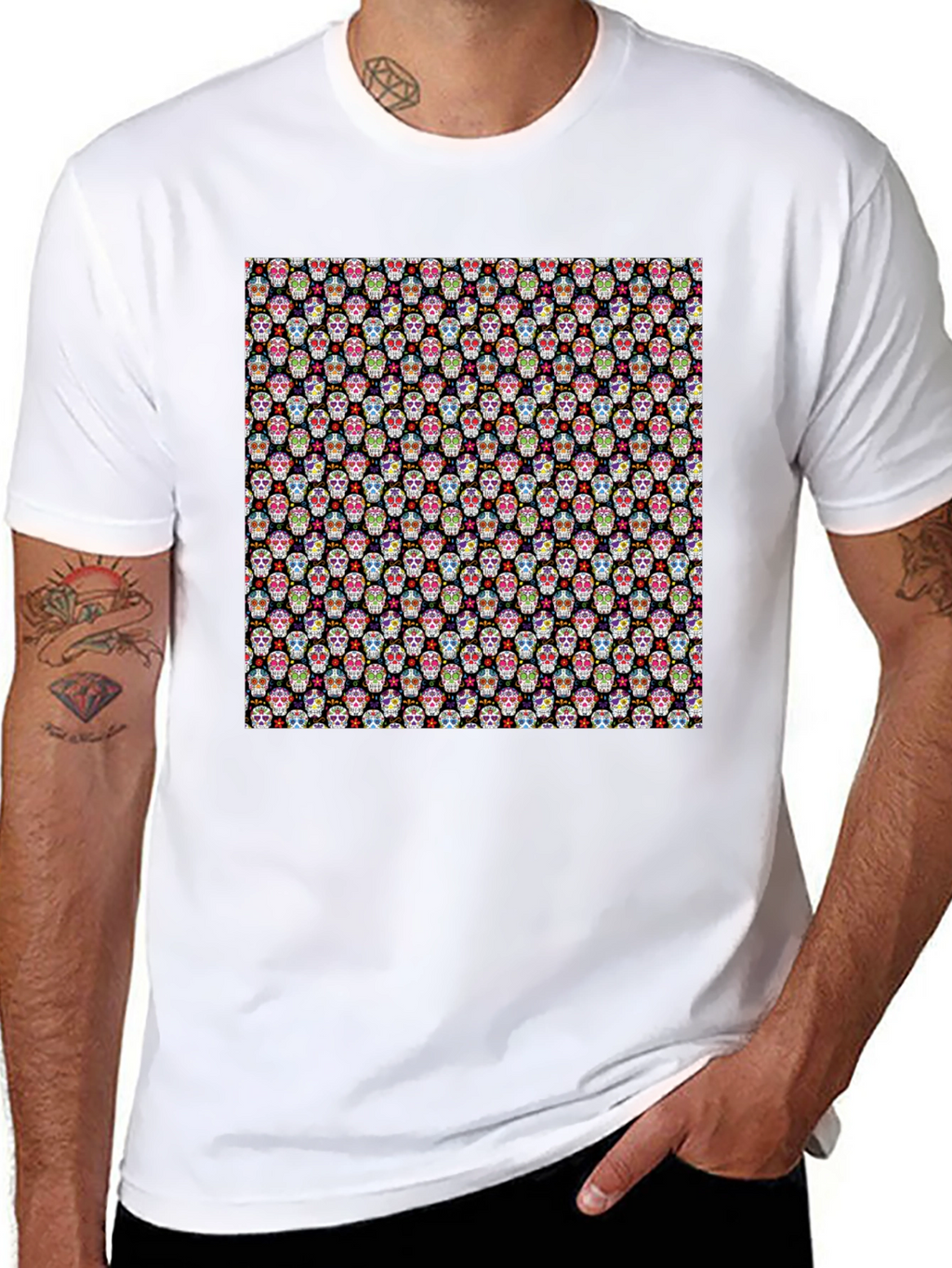 Skull Pattern Black Tee - Stylish & Unique