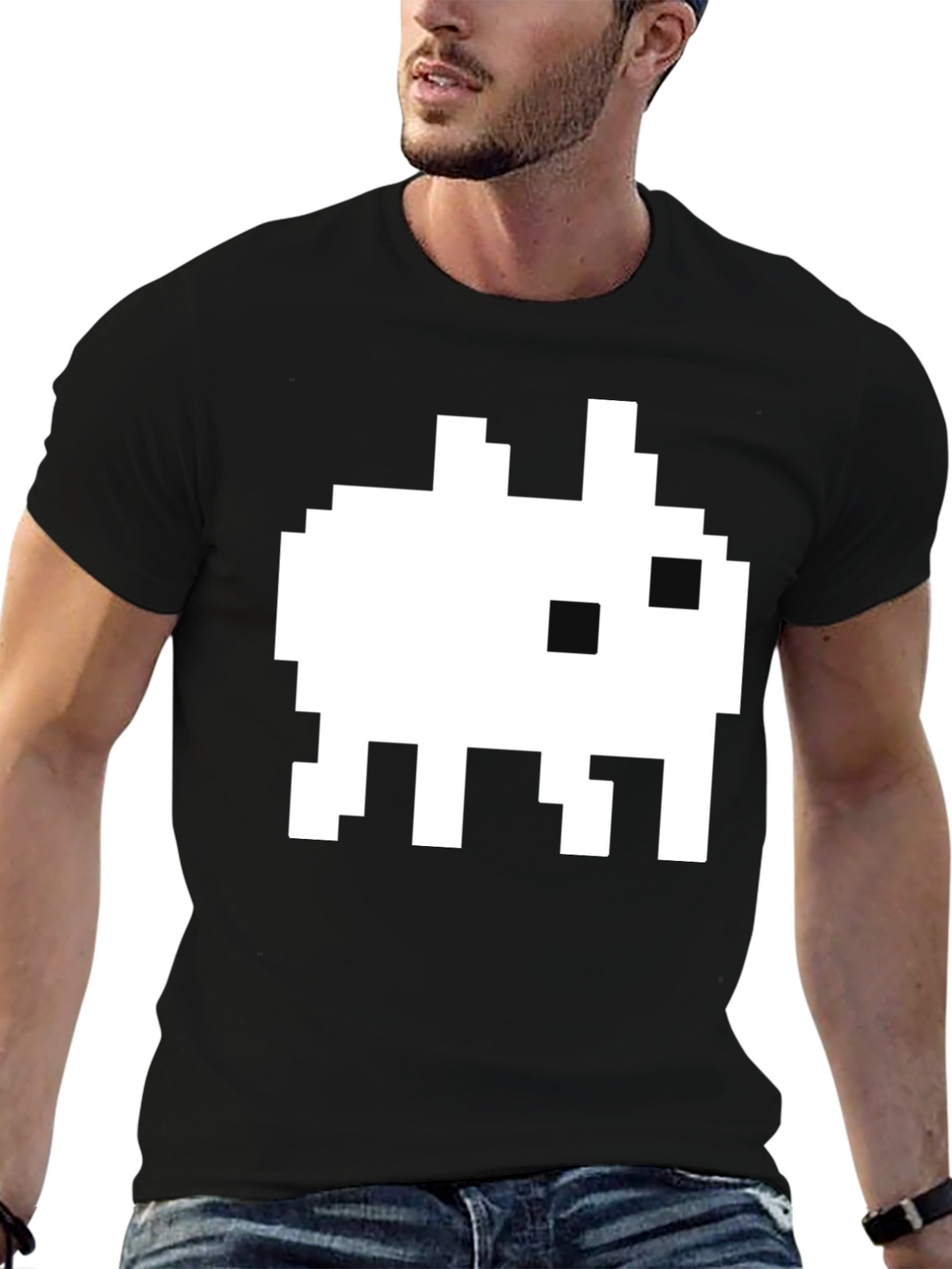 Retro Pixel Alien Black T-Shirt