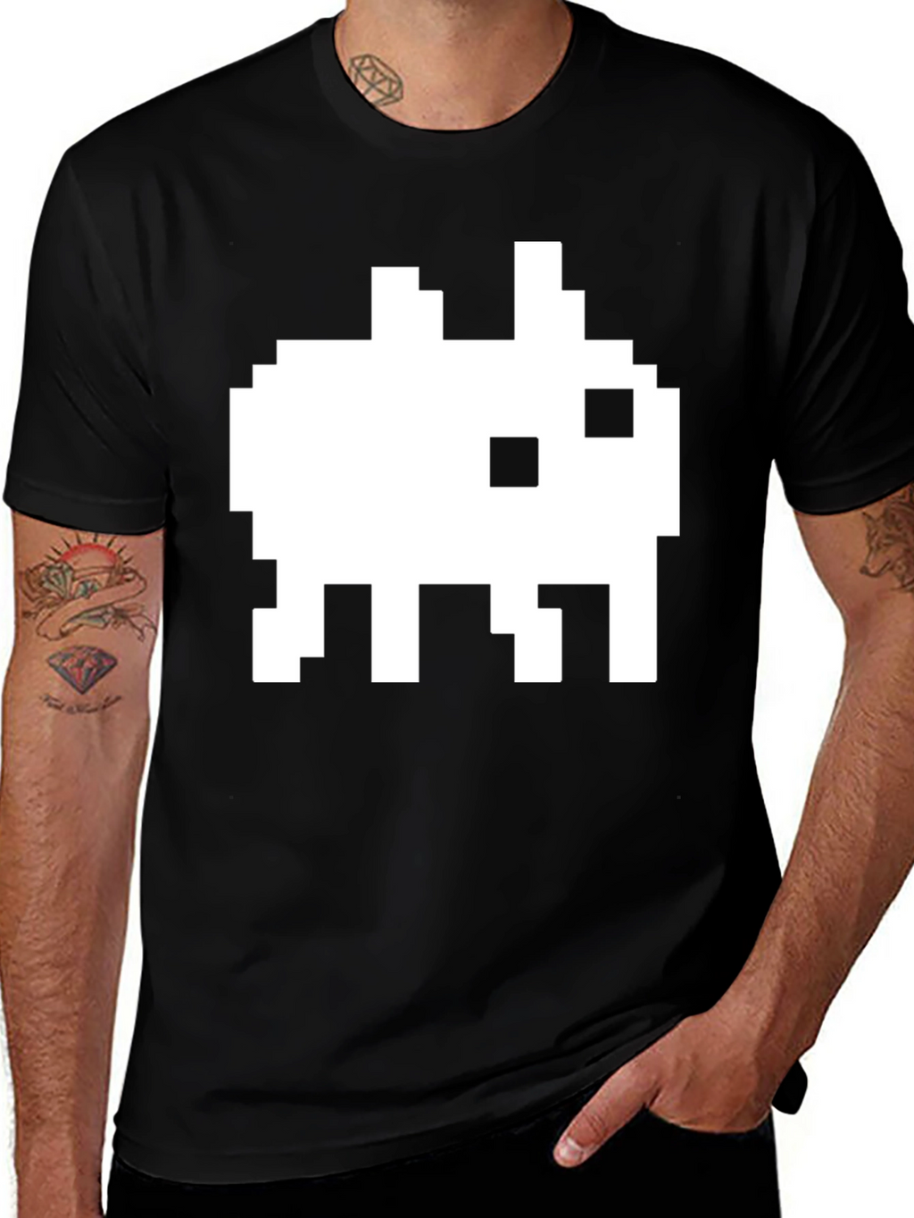 Retro Pixel Alien Black T-Shirt