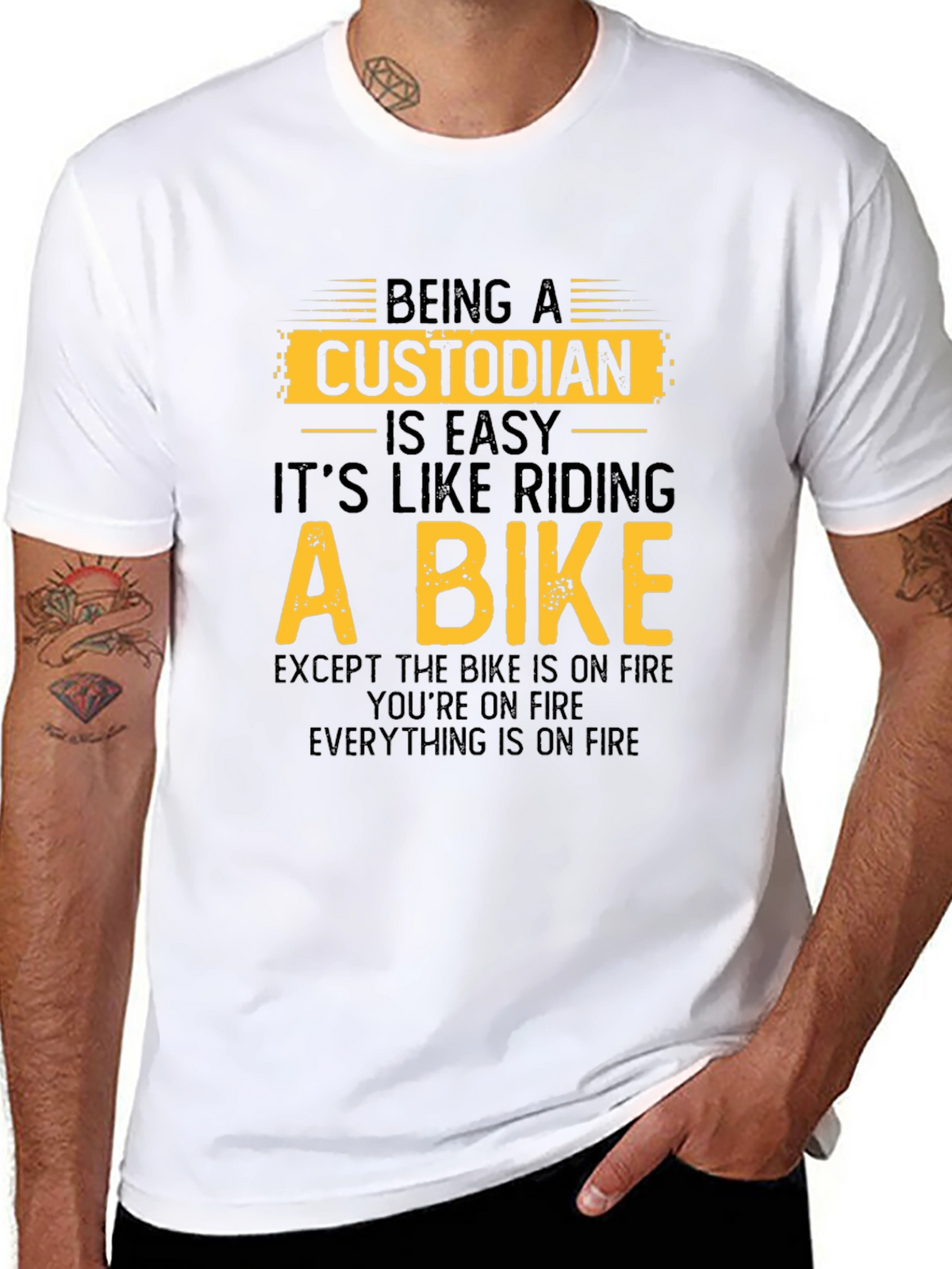 Custodian Bike on Fire Black T-Shirt