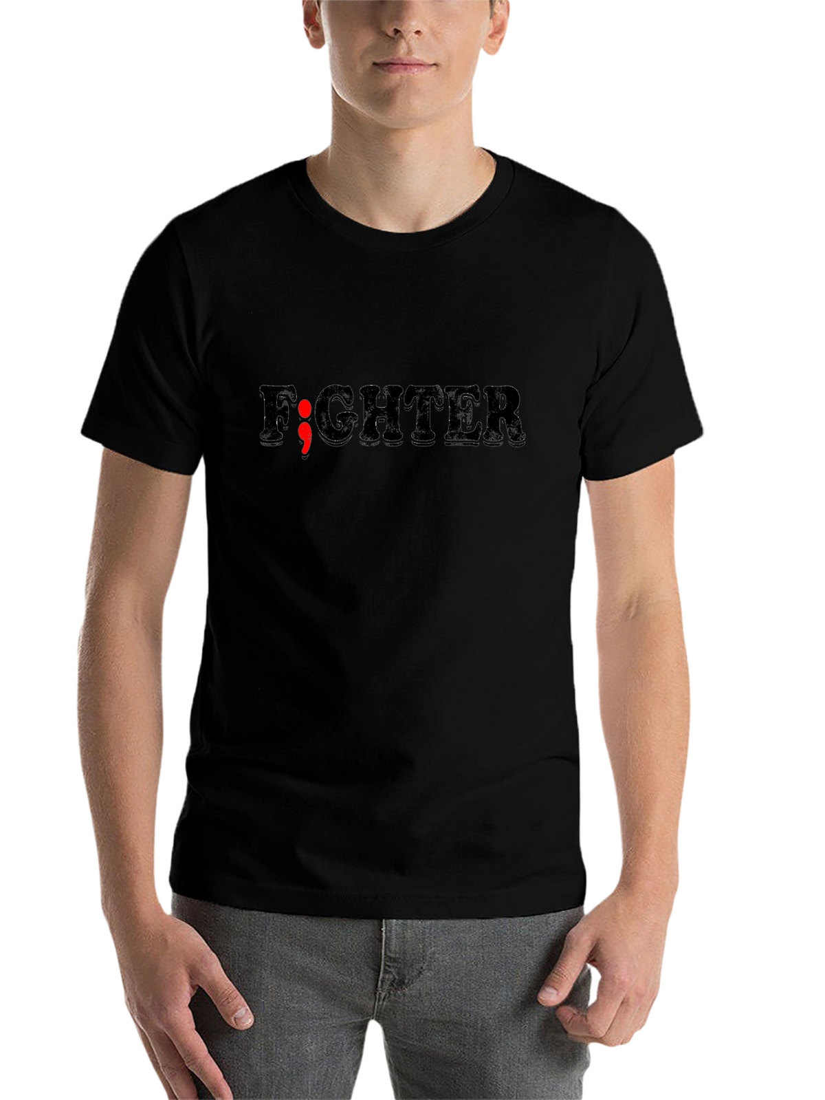 Fighter Semicolon Graphic Tee - Mental Health Awareness T-Shirt