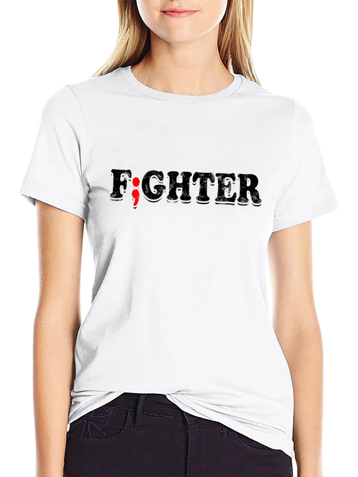 Fighter Semicolon Graphic Tee - Mental Health Awareness T-Shirt