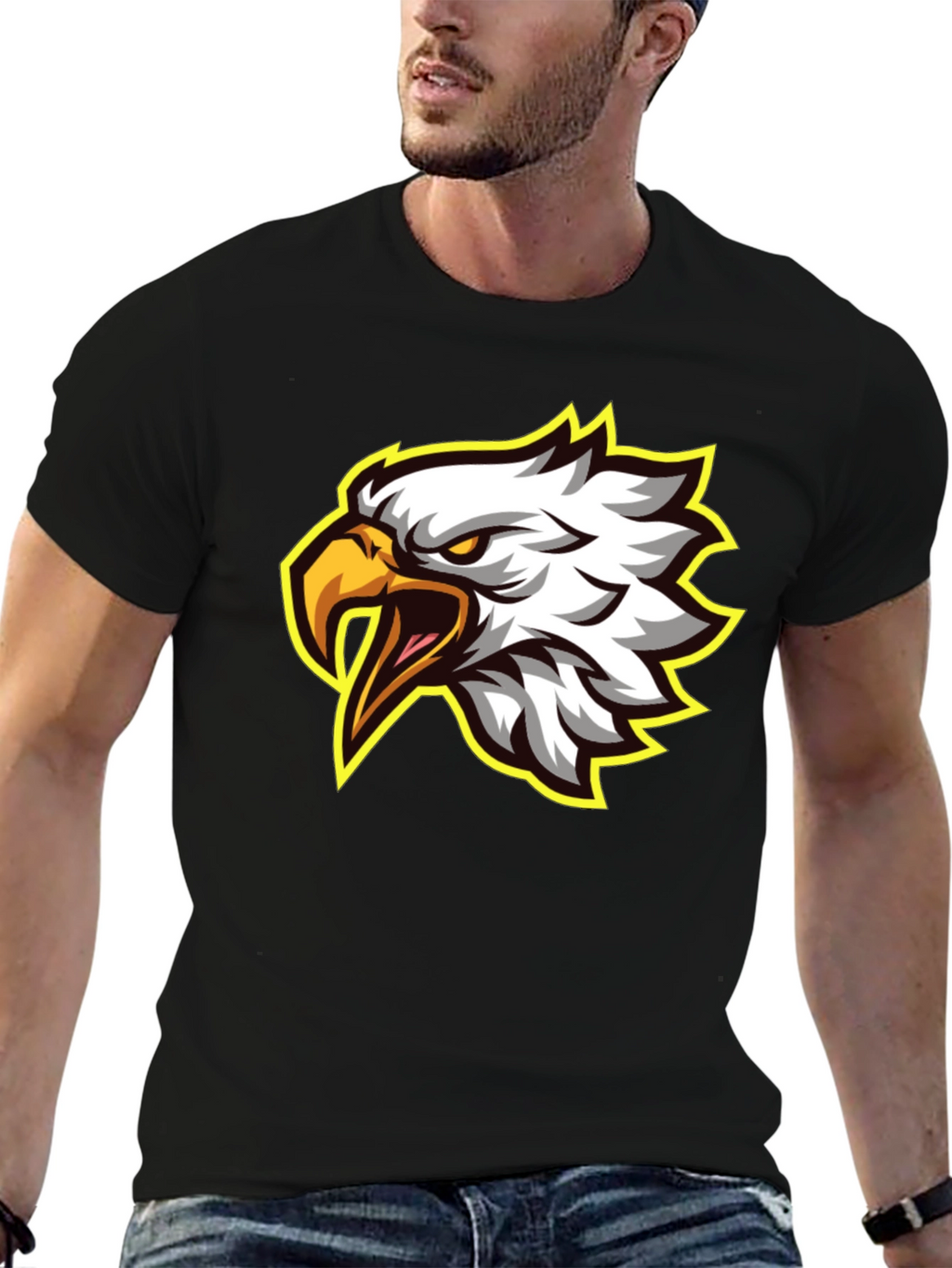 Eagle Graphic Tee - Fierce Bird Design Black T-Shirt