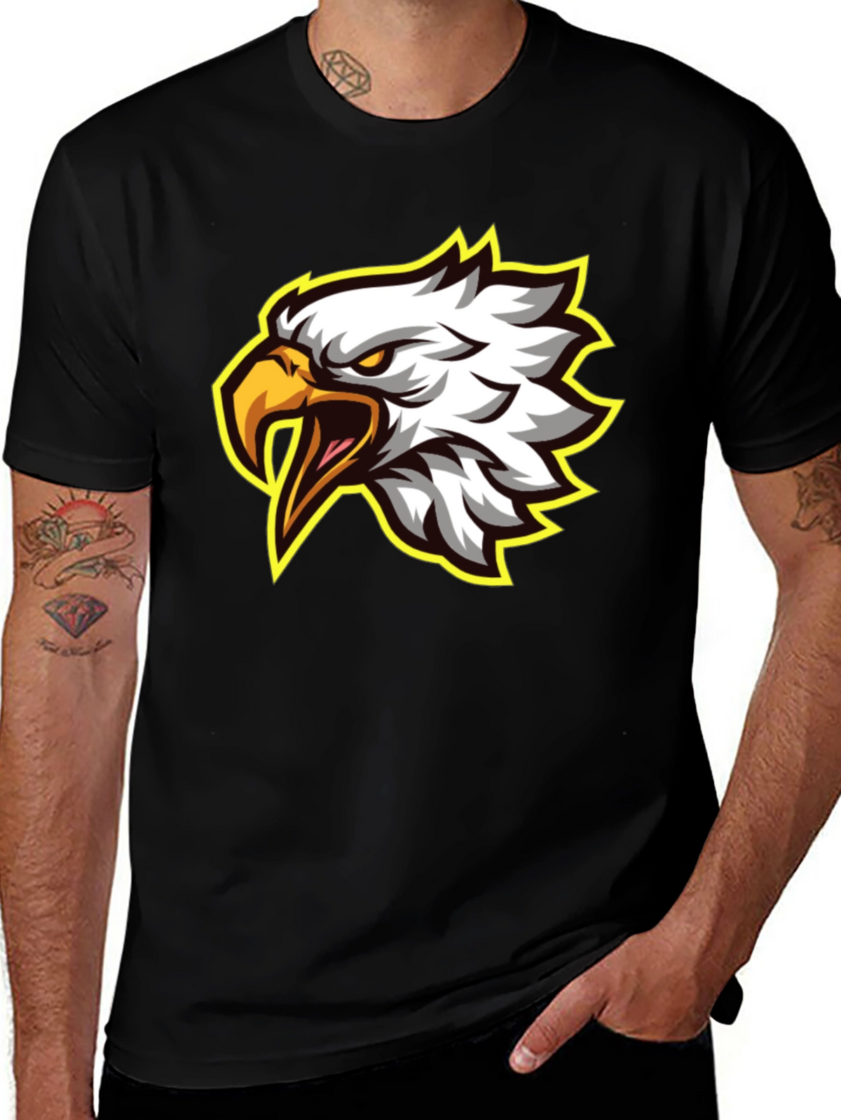 Eagle Graphic Tee - Fierce Bird Design Black T-Shirt