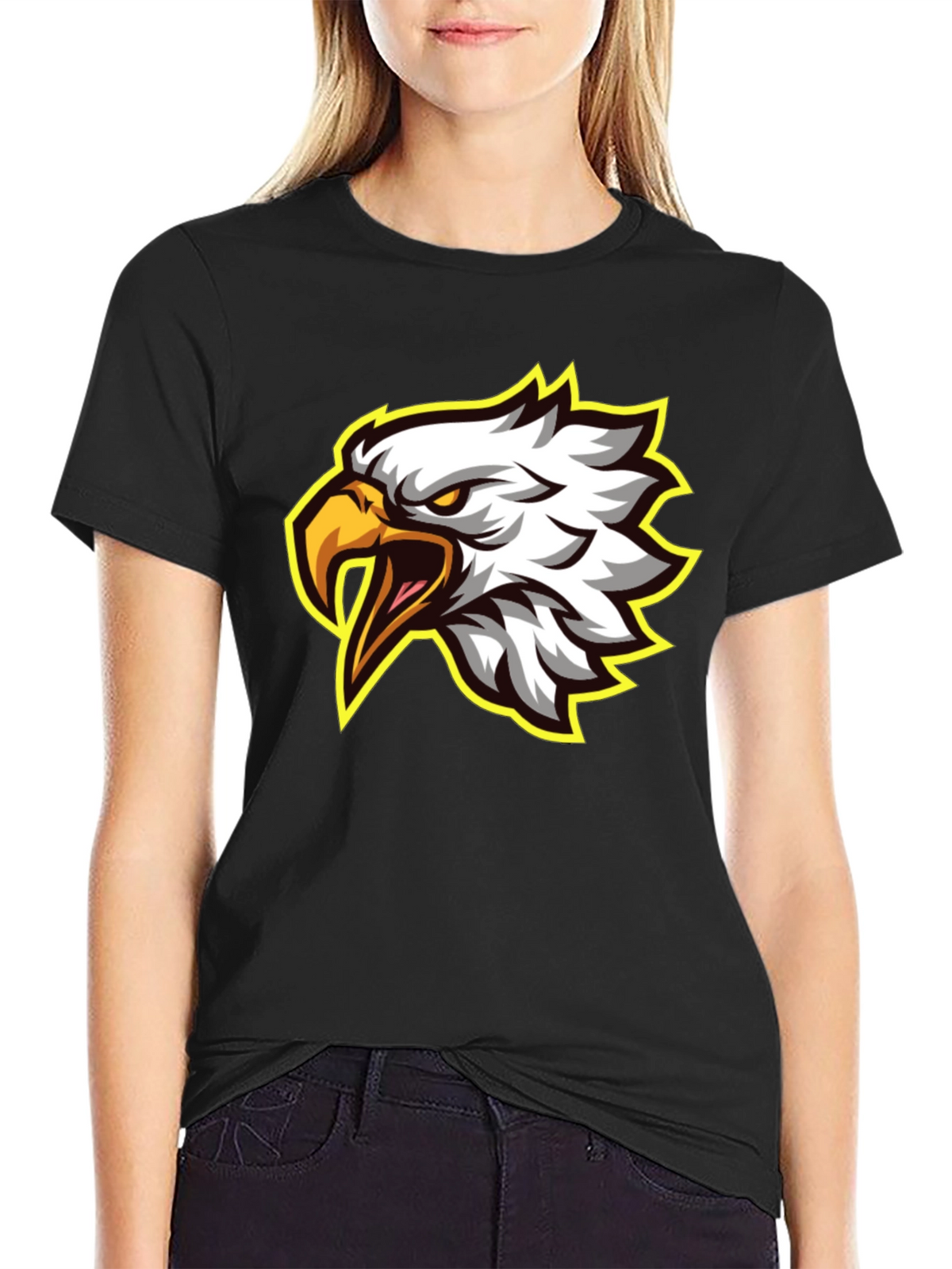Eagle Graphic Tee - Fierce Bird Design Black T-Shirt