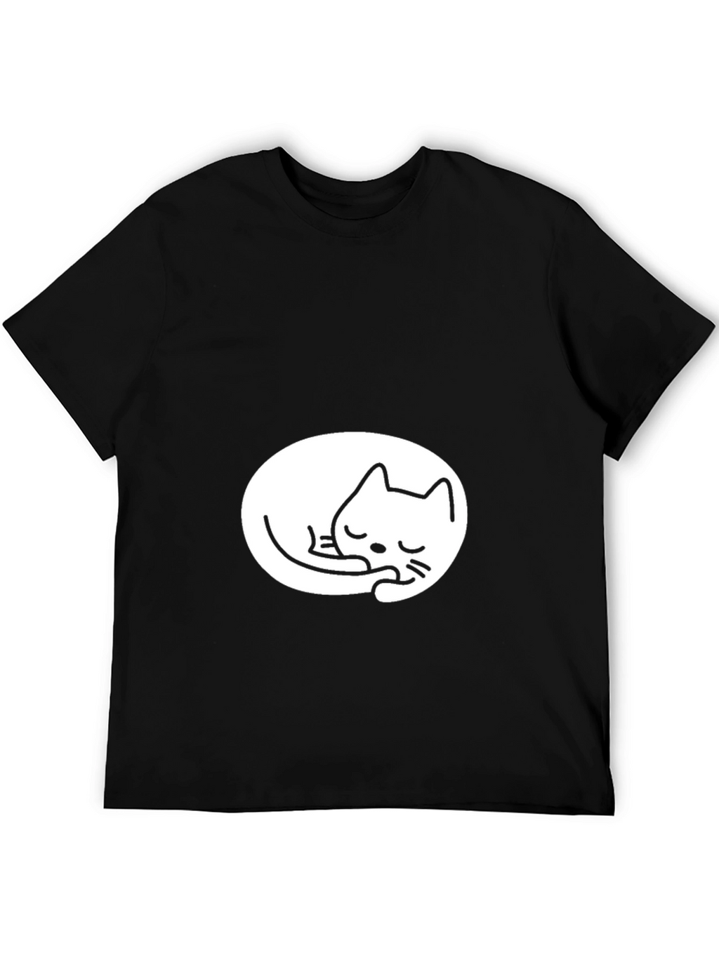 Black Tee with Cute Sleeping Cat Design