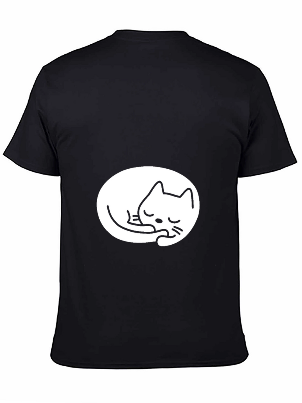Black Tee with Cute Sleeping Cat Design