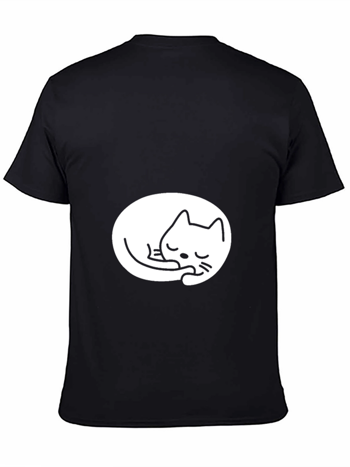 Black Tee with Cute Sleeping Cat Design