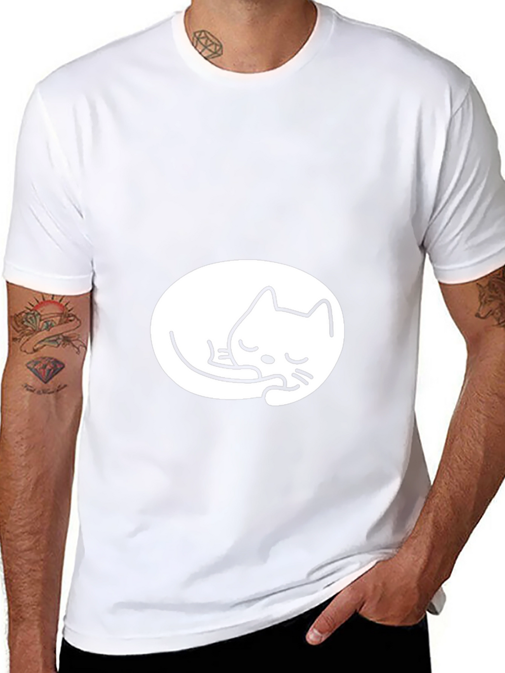 Black Tee with Cute Sleeping Cat Design