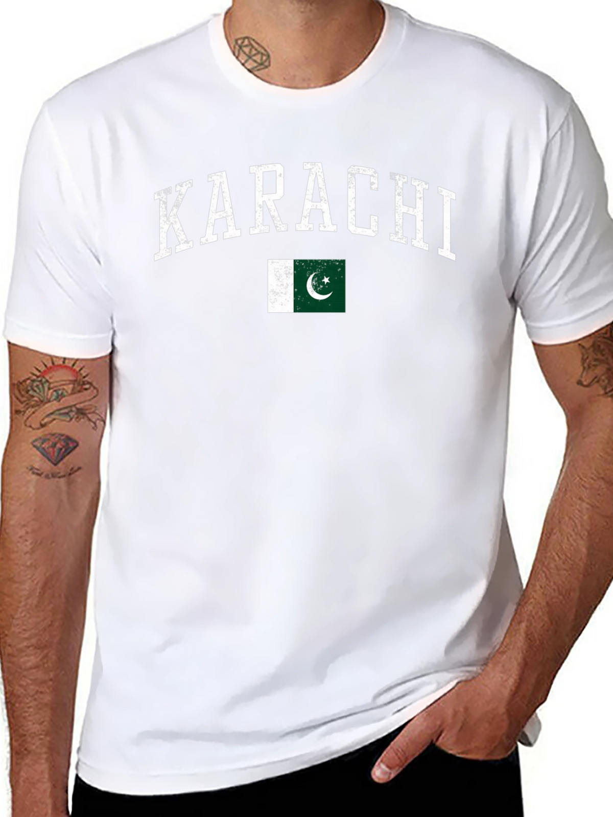 Karachi Pakistan Flag T-Shirt - Distressed Design