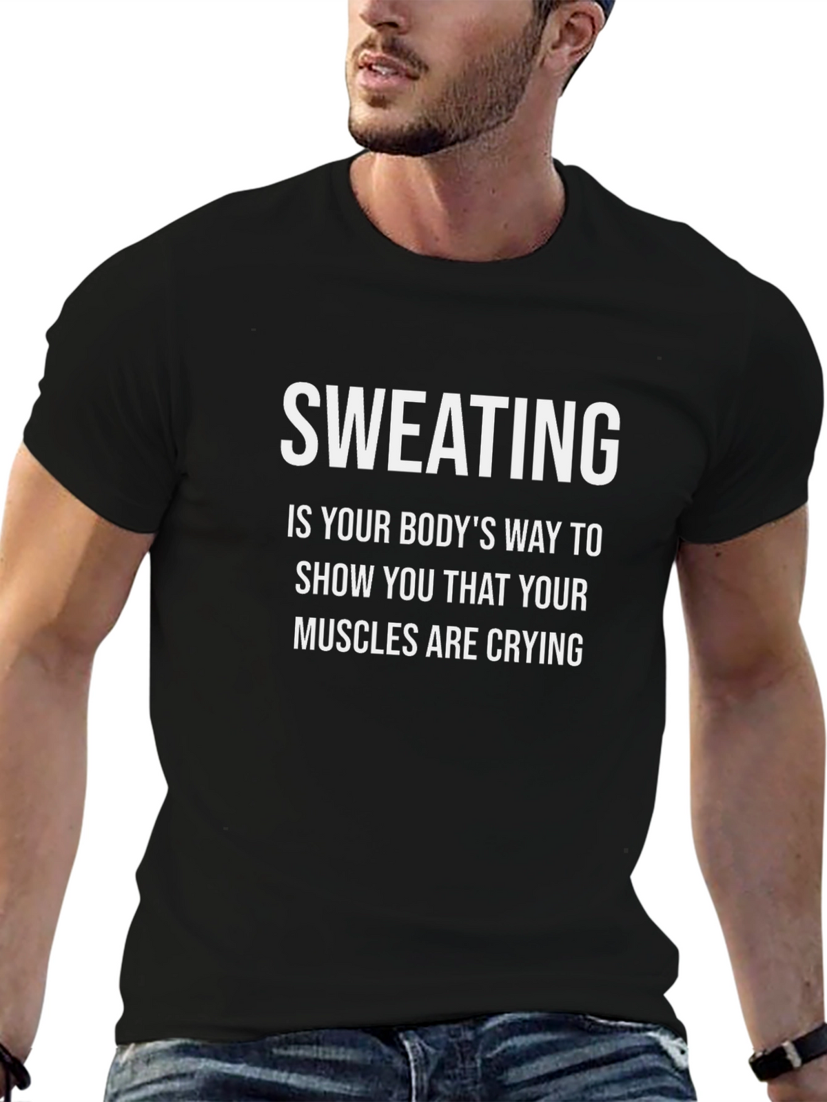 Sweating Muscles Quote Graphic T-Shirt
