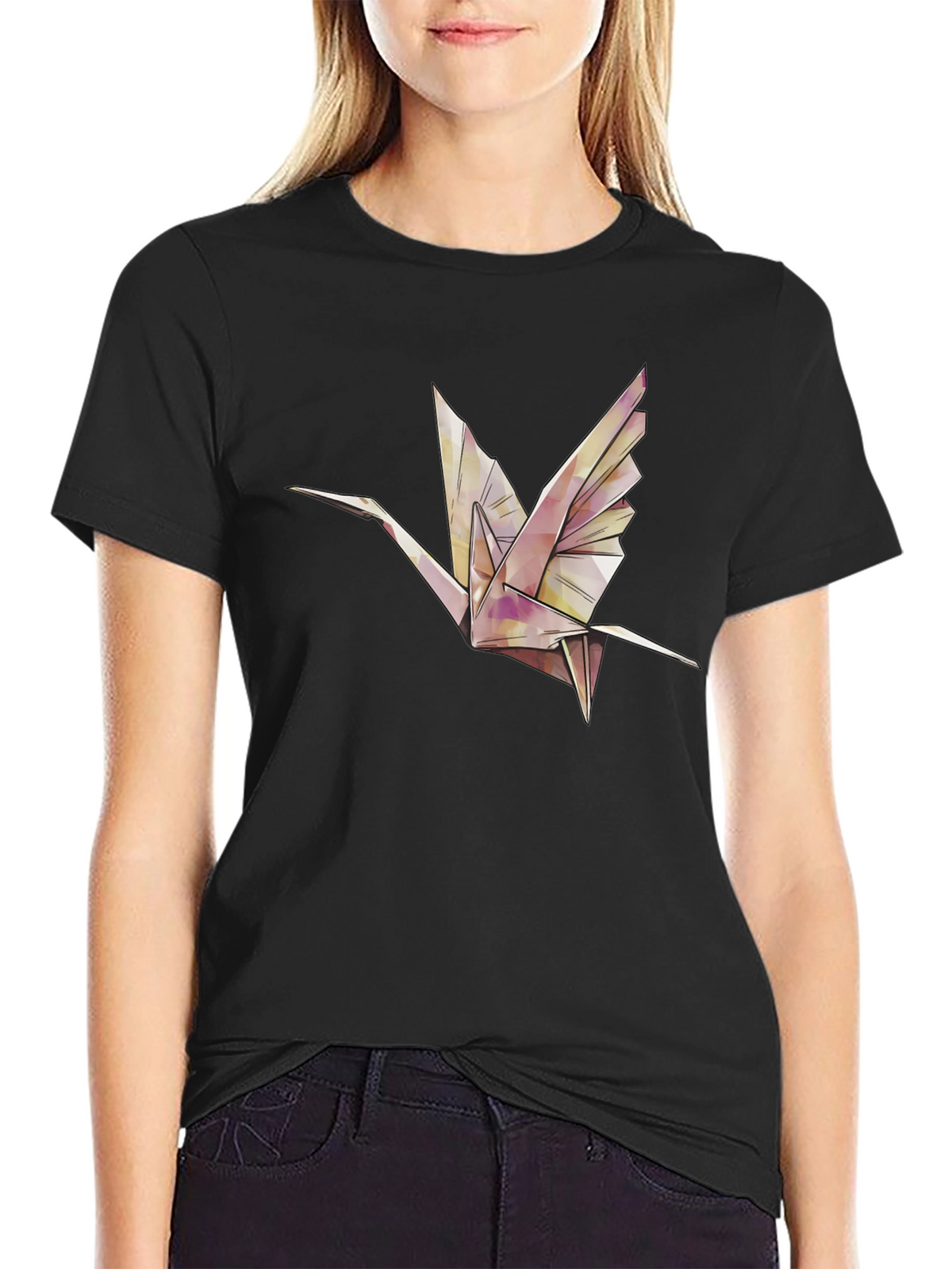 Origami Crane Graphic Tee - Stylish Black T-Shirt