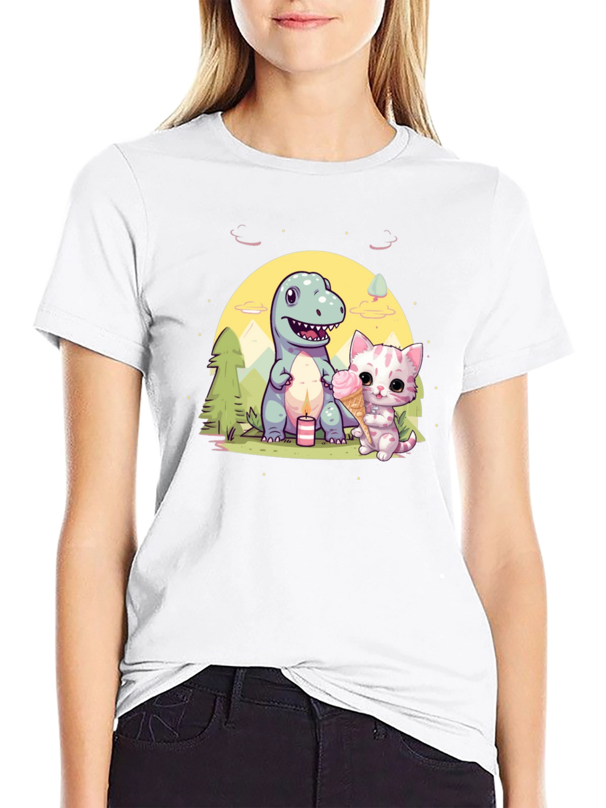 Dino & Kitty Ice Cream T-Shirt