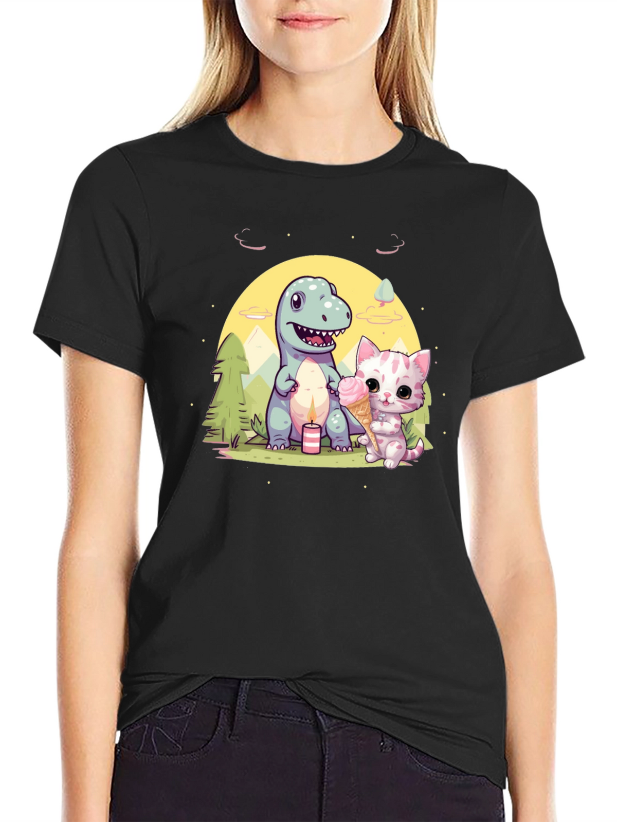 Dino & Kitty Ice Cream T-Shirt
