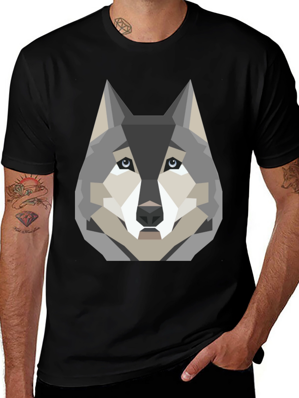 Geometric Wolf Graphic Print T-Shirt