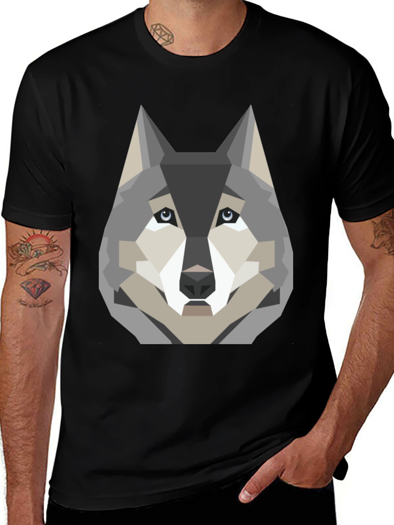 Geometric Wolf Graphic Print T-Shirt
