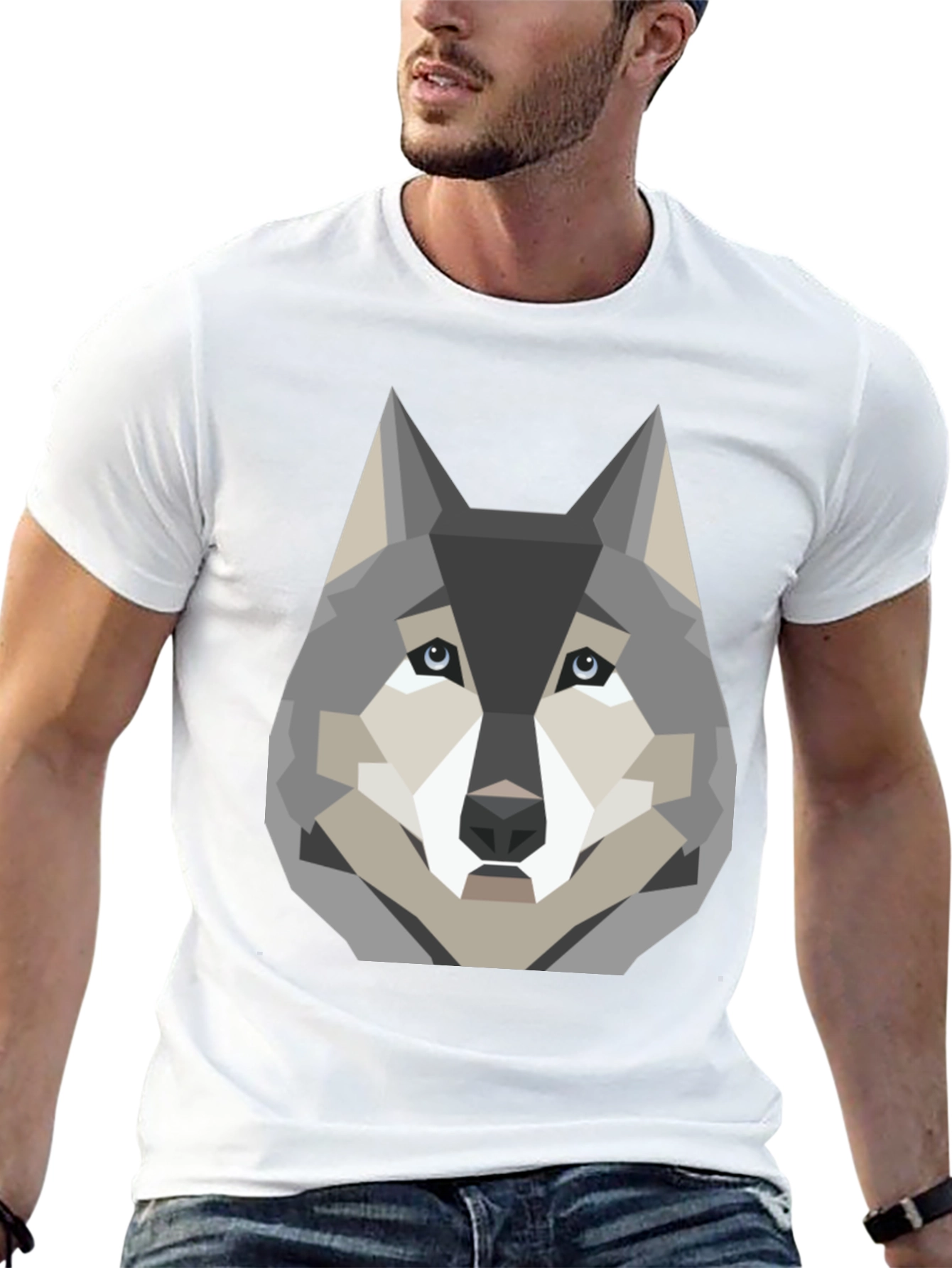 Geometric Wolf Graphic Print T-Shirt