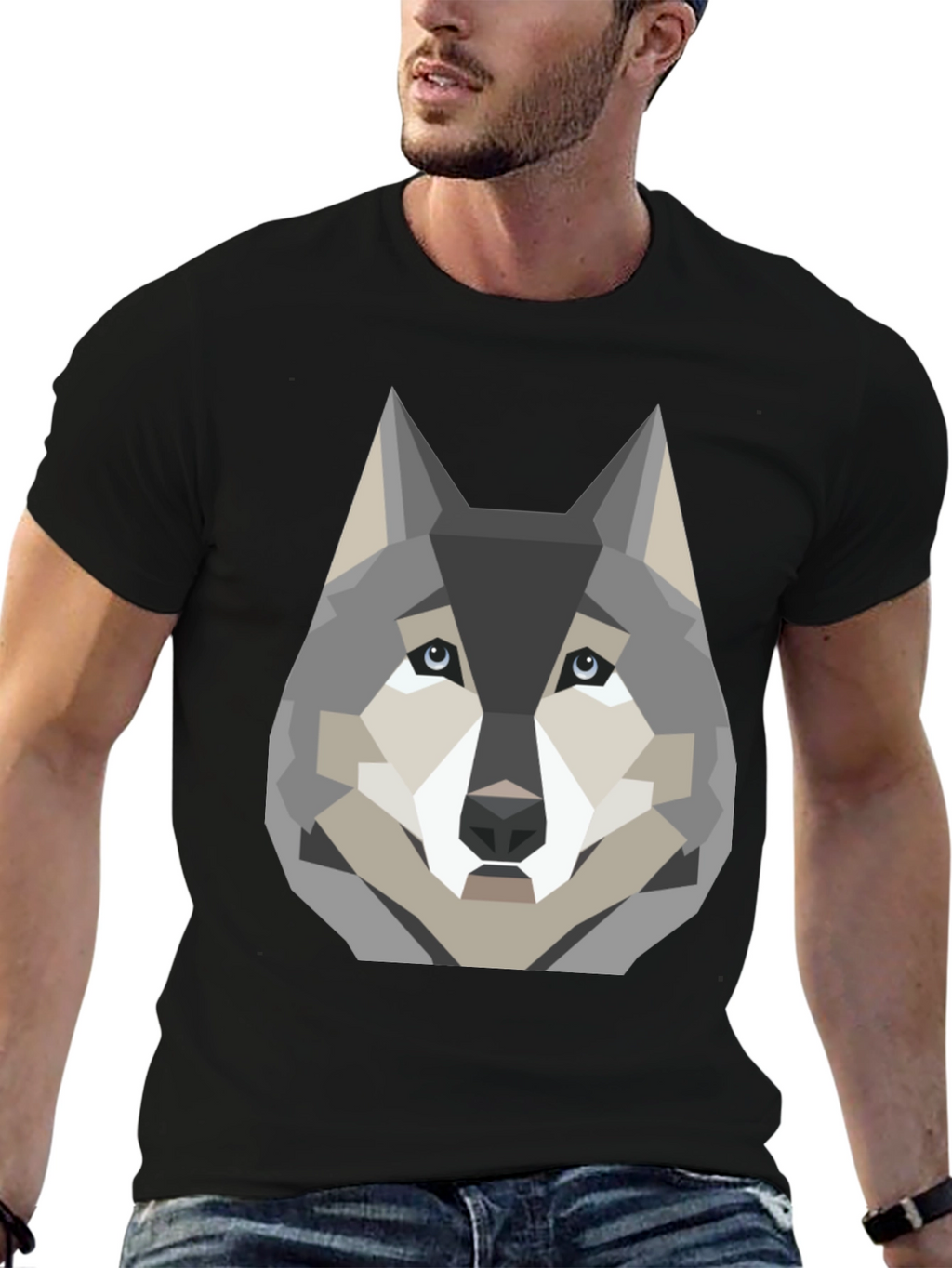 Geometric Wolf Graphic Print T-Shirt
