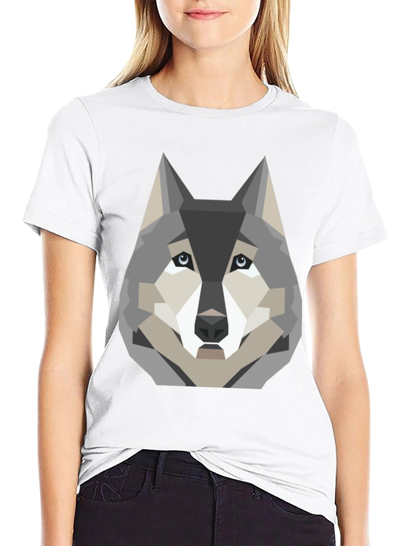 Geometric Wolf Graphic Print T-Shirt