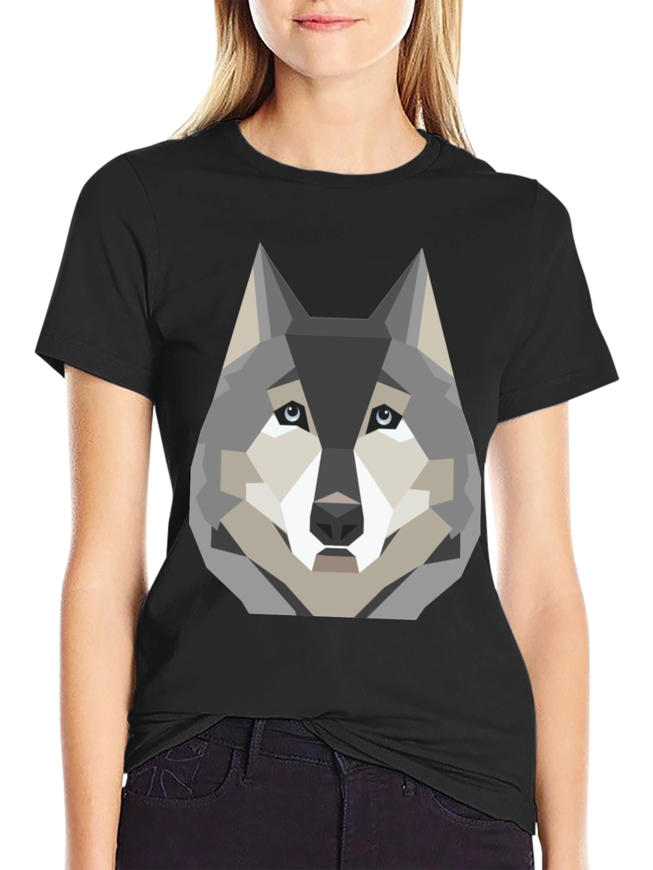 Geometric Wolf Graphic Print T-Shirt