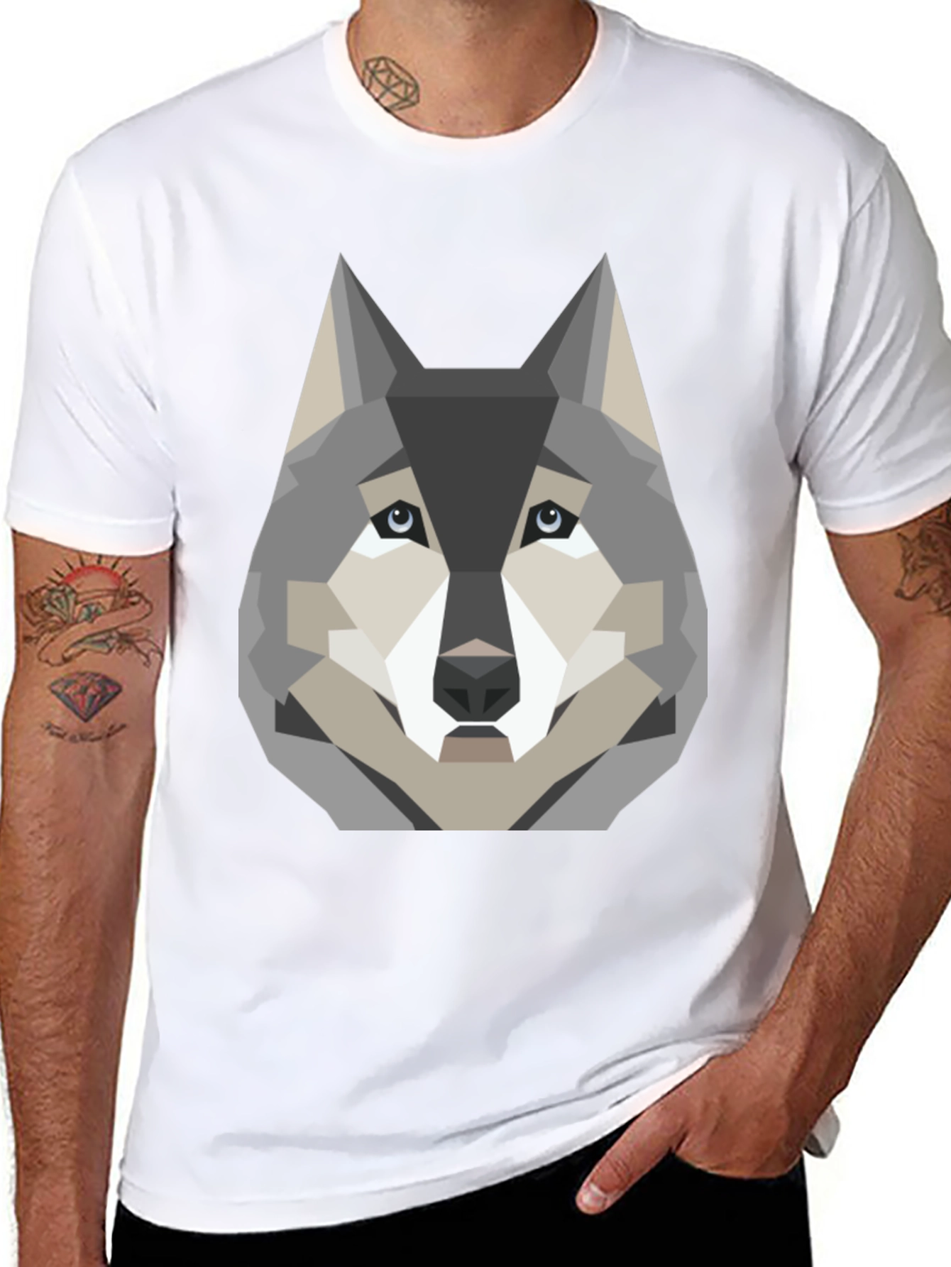 Geometric Wolf Graphic Print T-Shirt