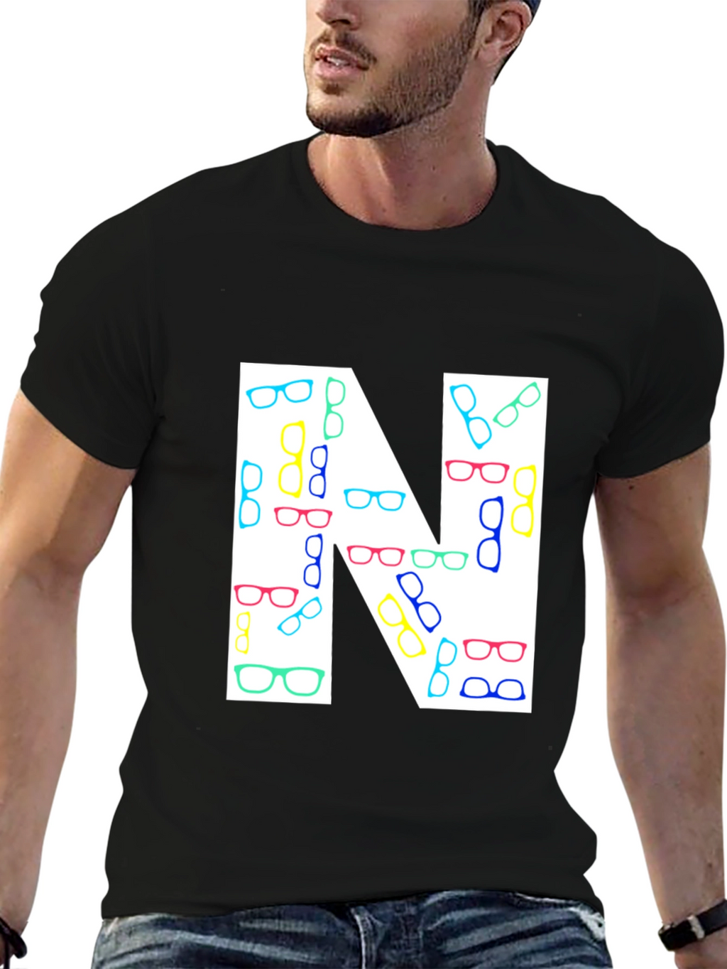 Letter N Glasses Pattern T-Shirt